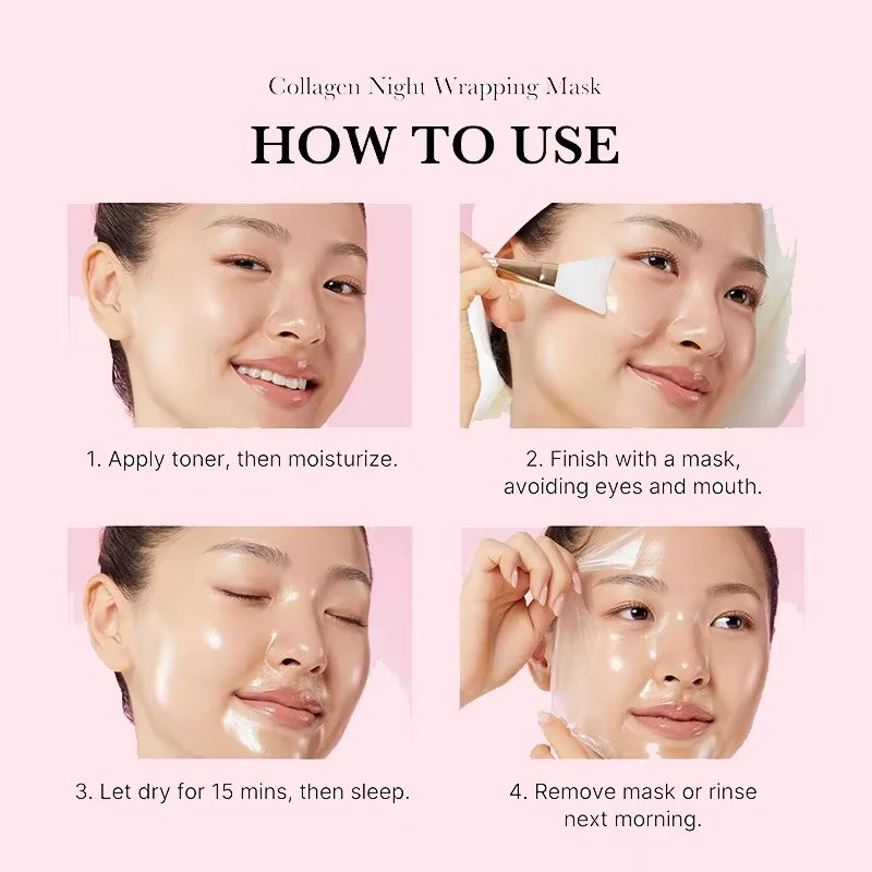 Masque Facial enveloppant au collagène coréen, élasticité, hydratation, réduit l'affaissement de la matité, soins pour la peau au collagène hydrolysé