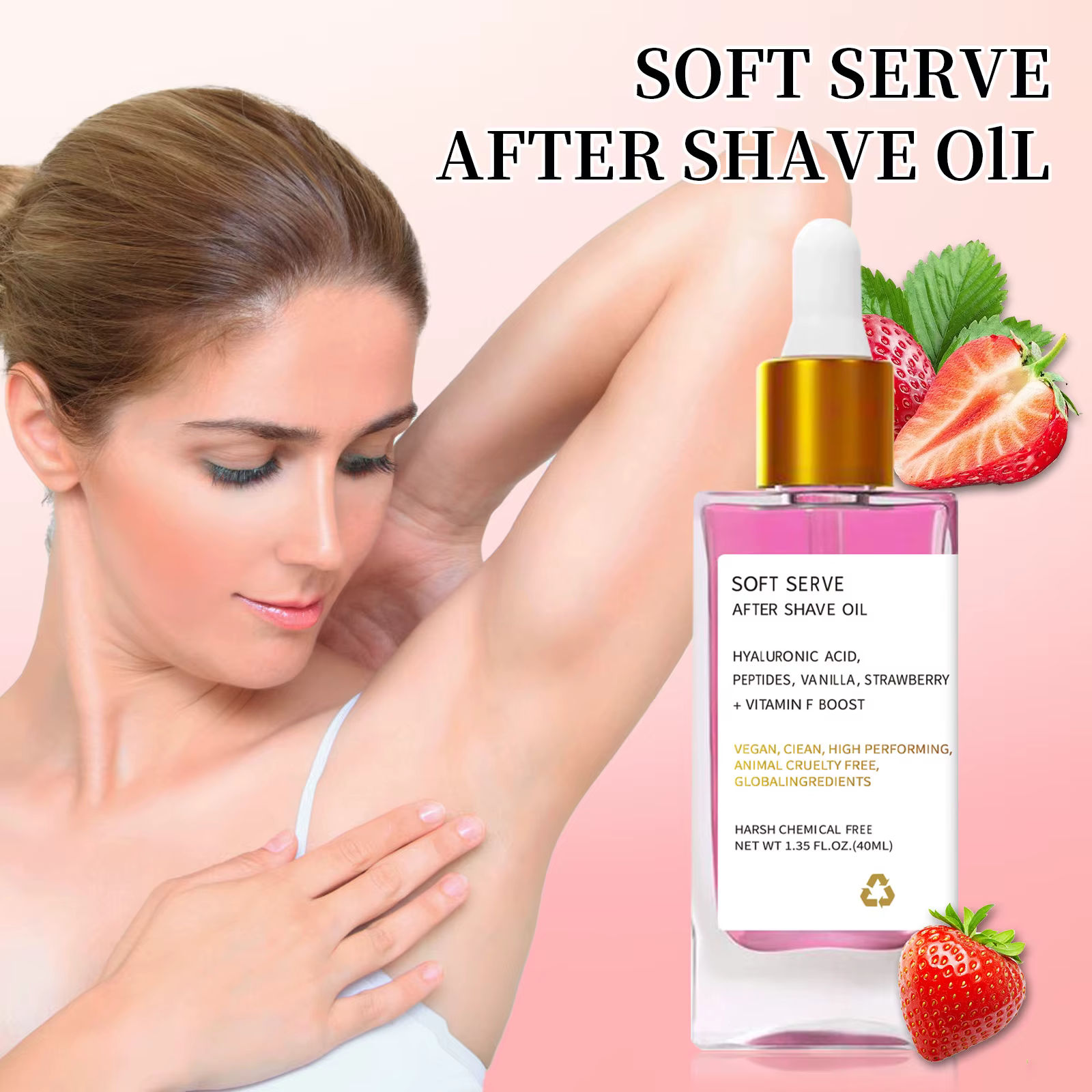 Huile après-rasage fraise vanille pour femme, huile de soin après-rasage pour une peau lisse et hydratée
