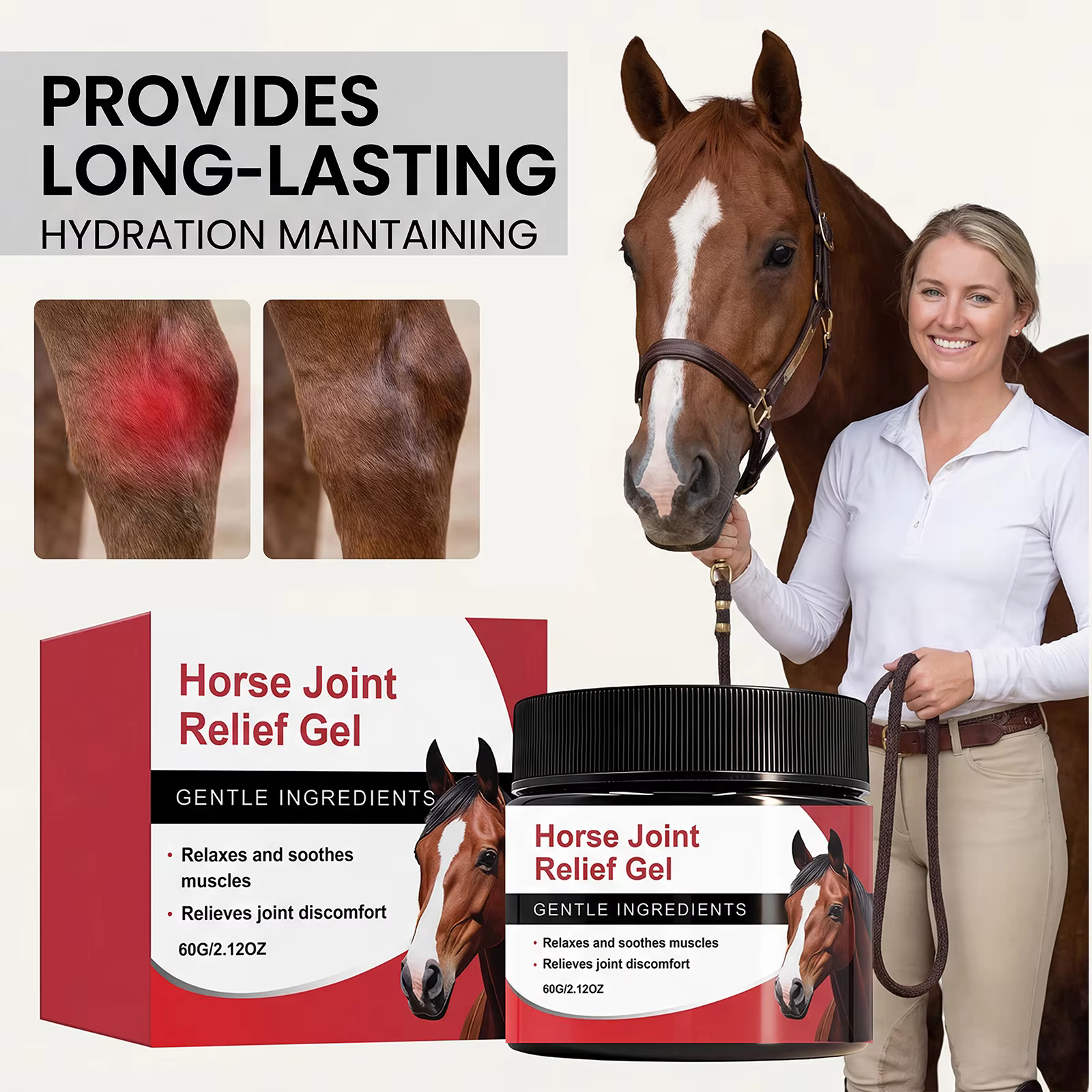 Gel pour les muscles et les articulations des chevaux avec calendula naturelle Q10, soin apaisant pour la peau, pour le confort équin, gel de récupération léger pour l'entraînement, 60g