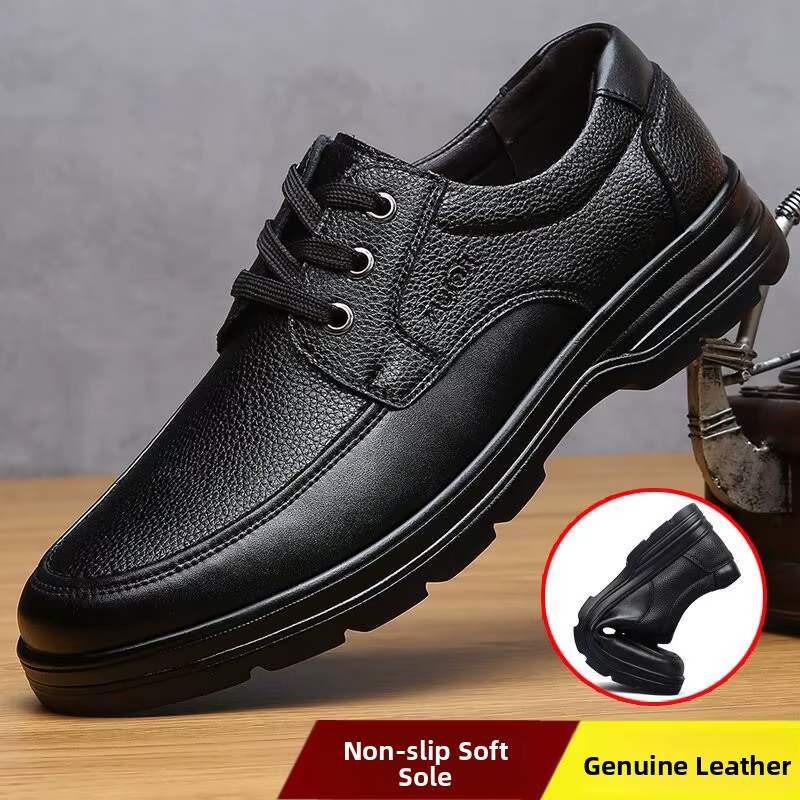 Chaussures en cuir pour hommes grande taille, à semelle épaisse, à lacets, décontractées, confortables, avec semelle en caoutchouc, bout rond, coupe basse, tendance