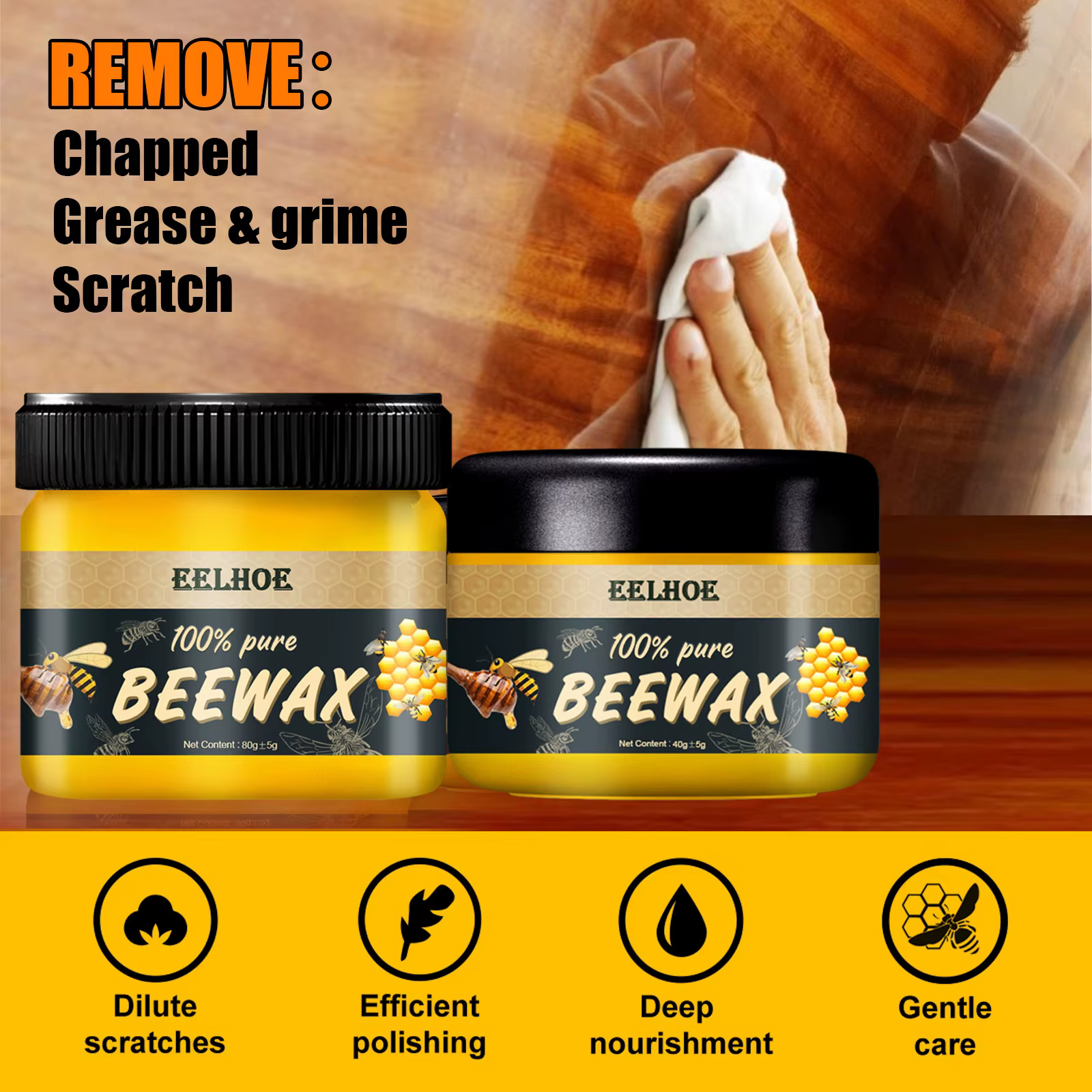 Cire d'abeille naturelle pour l'entretien des meubles, polissage, imperméabilisation, anti-fissures, éclaircissement, soin des sols en bois