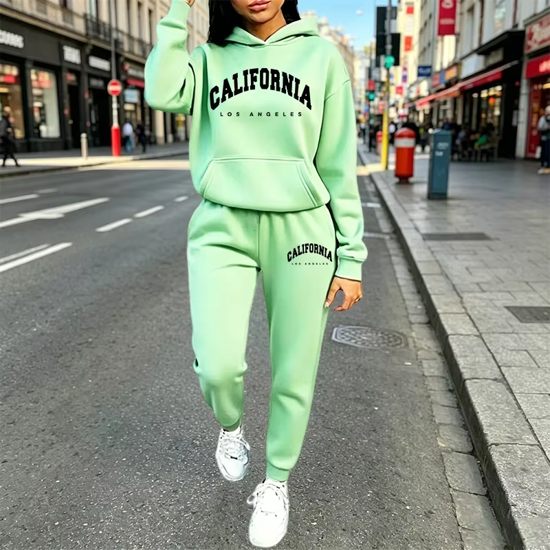 Ensemble de survêtement 2 pièces pour femme, imprimé, décontracté, à capuche, pour le sport et le jogging, collection automne-hiver