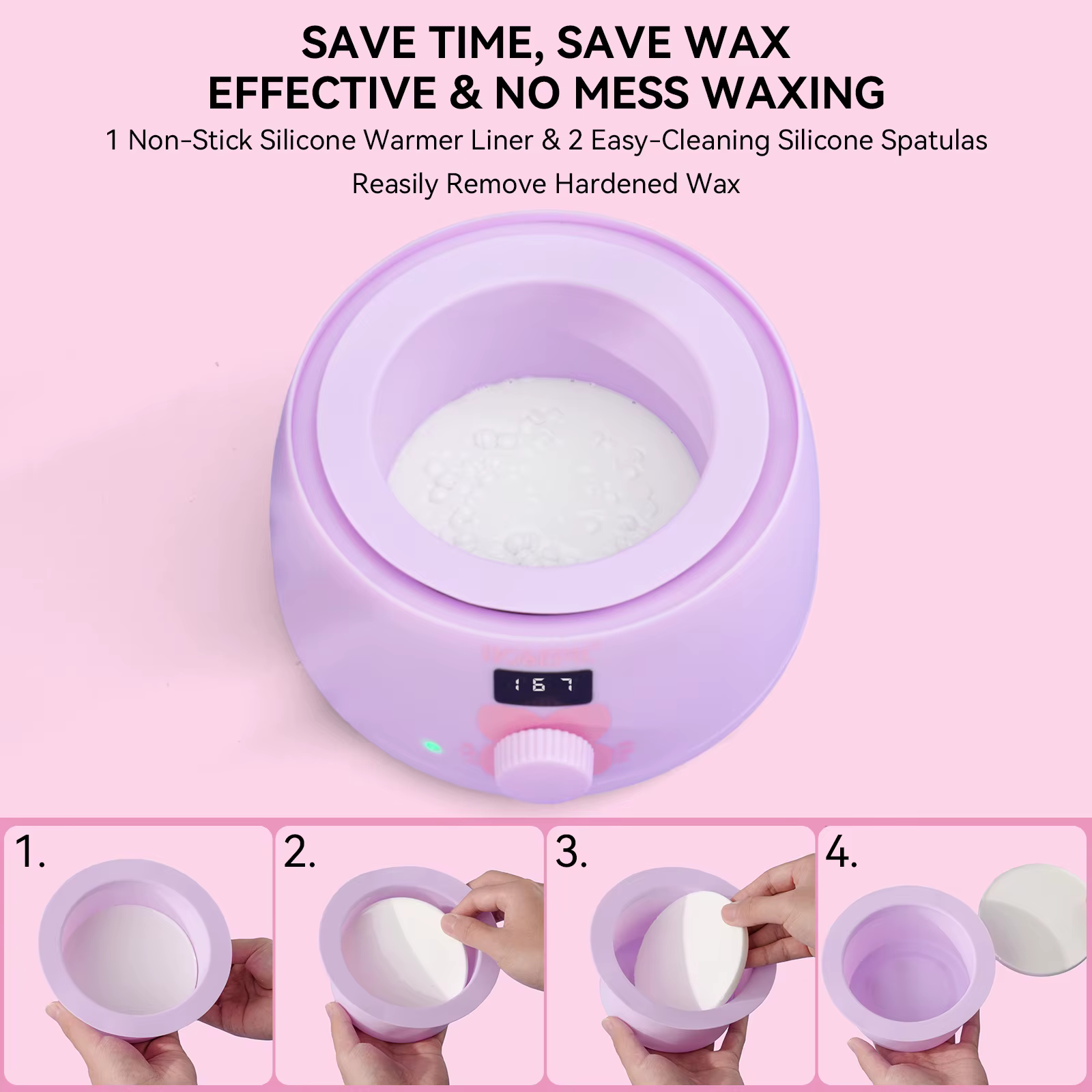 Kit chauffe-cire premium ROSEPIL 38 pièces avec pot en silicone de 450 ml et 6 sachets de cire douce à faible irritation pour différentes zones du corps