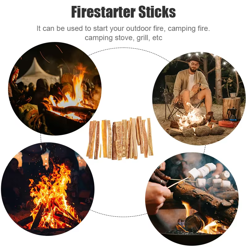 Bâton de démarrage de feu en bois de graisse, 1 boîte, outils de fabrication d'incendie en plein air, bâtons en bois naturel pour Camping randonnée survie d'urgence