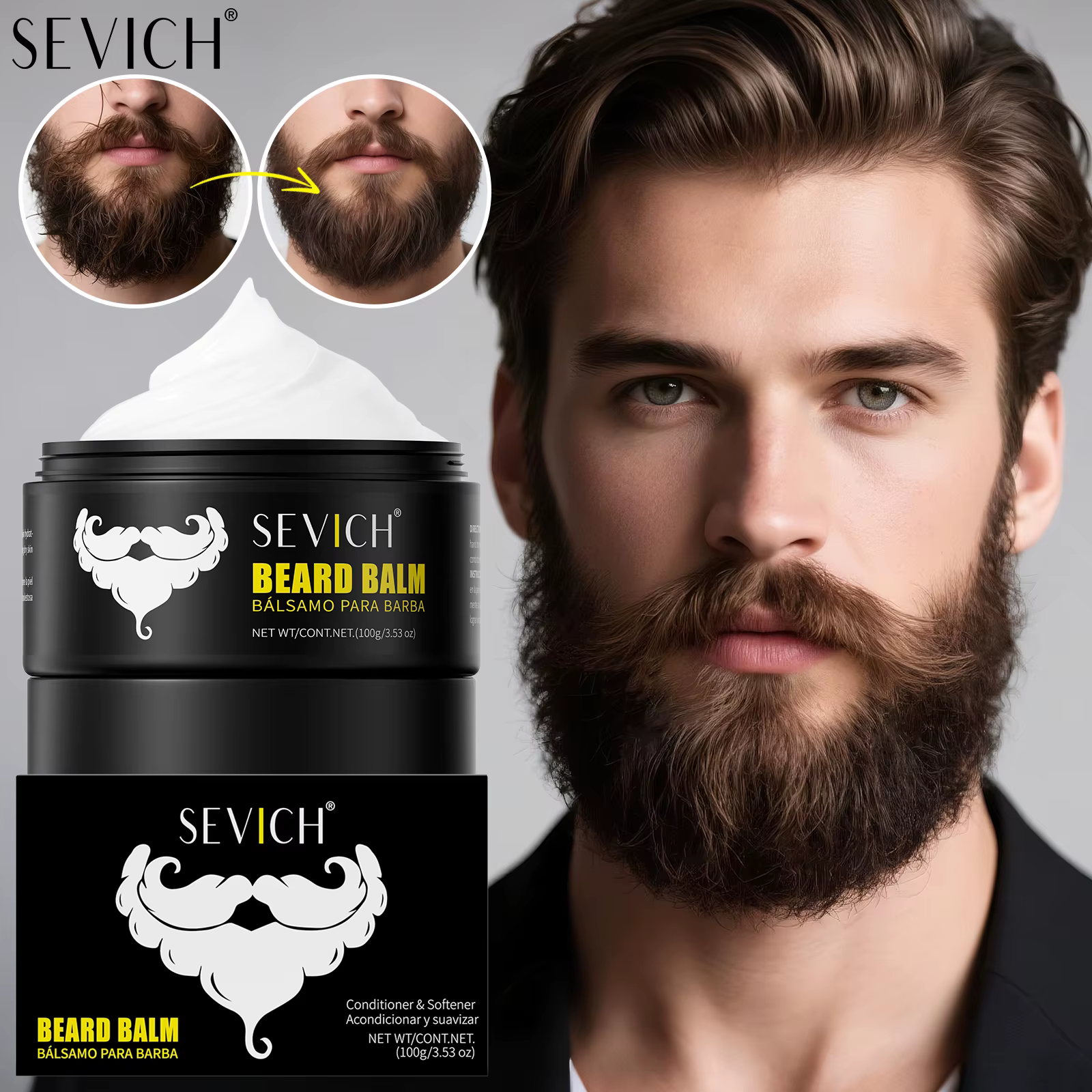 Kit de croissance de barbe naturelle pour hommes, huile de soin épaississante, crème hydratante pour barbe, cire, shampoing, après-shampooing, coiffant