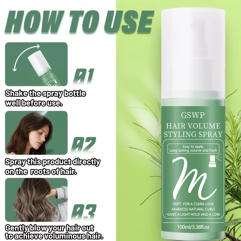 Spray volumisant pour cheveux GSWP : ajoute du volume, contrôle l'huile, laisse les cheveux frais et offre une tenue longue durée. 100/200 ml