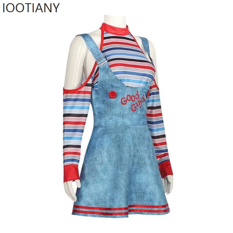 Costume de cosplay de poupée tueuse d'horreur, tenue de film d'horreur, ensemble de déguisement fantaisie de clown de cirque pour Halloween, carnaval et fête 2026