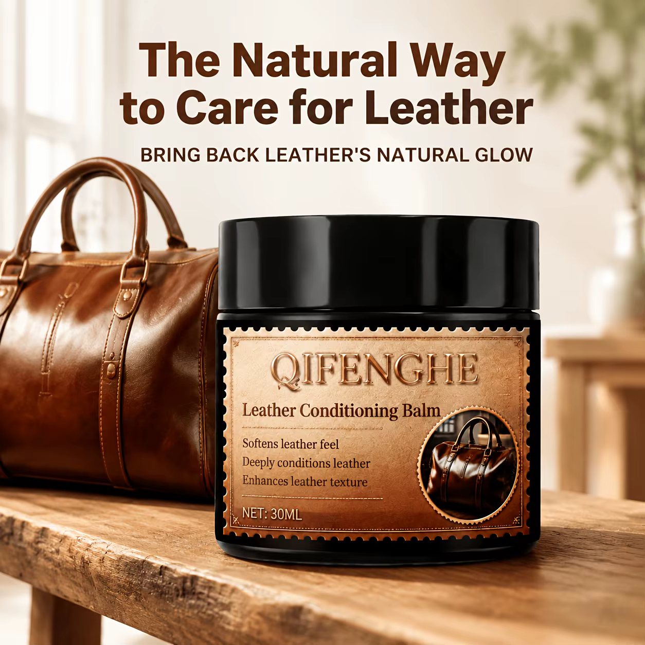 Baume conditionneur pour cuir naturel 1oz, adapté au soin du cuir, au restauration et à la protection - Formule non grasse pour chaussures, voitures, meubles