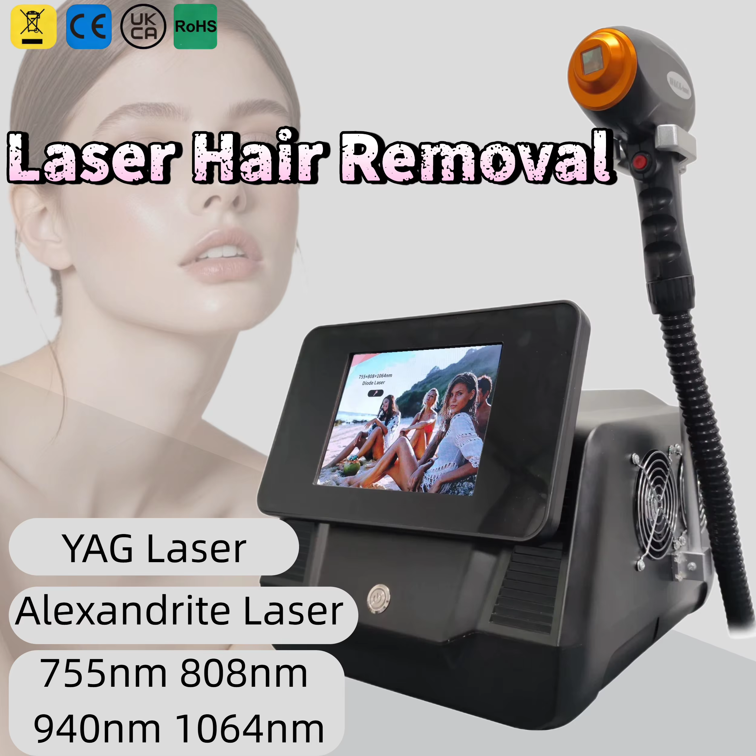 Épilateur Laser 755nm 808nm 940nm 1064nm à Refroidissement Glacé Indolore pour Épilation Permanente Visage Corps Maillot Femme à Domicile