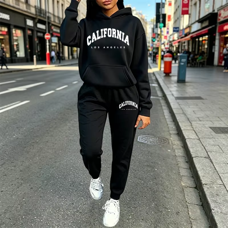 Ensemble de survêtement 2 pièces pour femme, imprimé, décontracté, à capuche, pour le sport et le jogging, collection automne-hiver