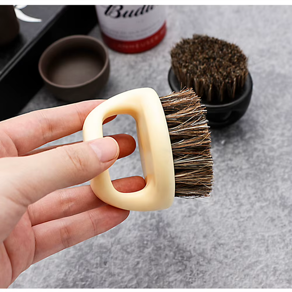 Hommes blaireau Portable barbier barbe brosses Salon visage nettoyage rasoir brosse en plastique cheval poils outils de rasage