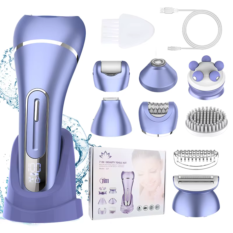RESUXI 227 Épilateur électrique multifonction 7 en 1 pour femme Rasoir Bikini Jambes Aisselles Tondeuse publique avec base de chargement