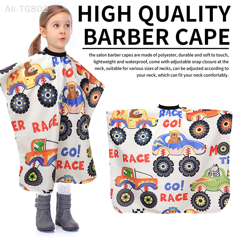 Cape de Coiffure Professionnelle pour Enfants Motif Voiture de Dessin Animé – Robe de Coupe pour Salon