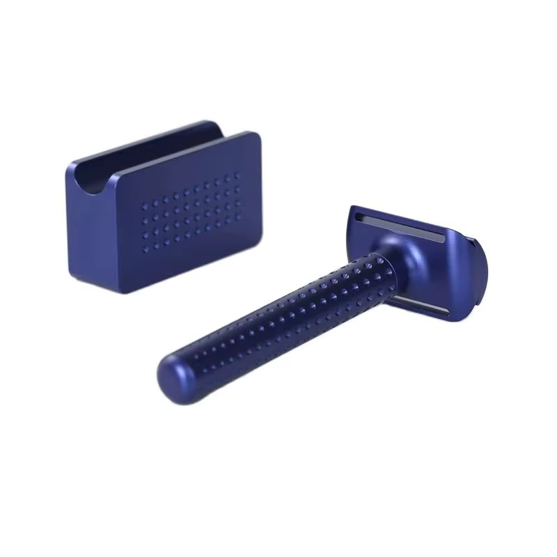 Yaqi Sputnik – rasoir et support de sécurité en aluminium pour hommes, couleur bleu foncé, avec écart de lame de 1.25mm, diamètre de la poignée de 13.5MM et longueur de 833.5mm