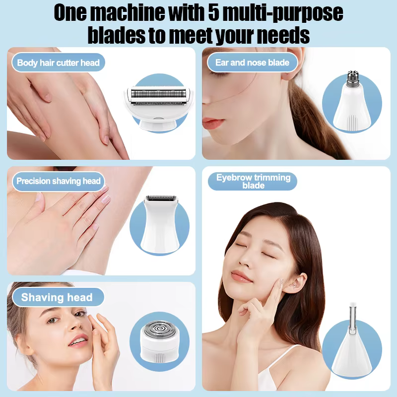 5in1 rasoir à cheveux Bikini tondeuse tête remplaçable sourcil épilation du visage étanche utilisation sèche et humide