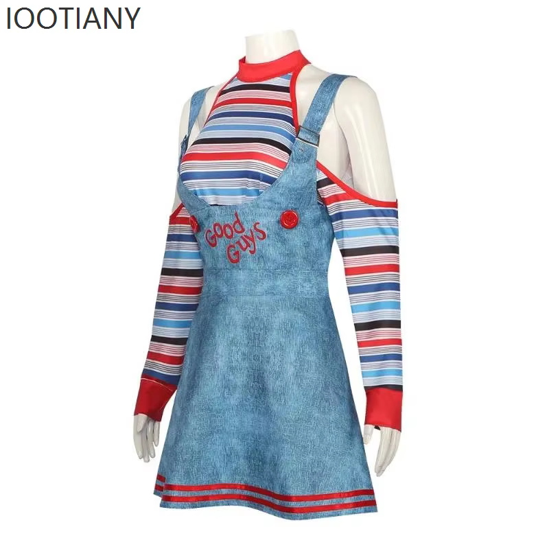 Costume de cosplay de poupée tueuse d'horreur, tenue de film d'horreur, ensemble de déguisement fantaisie de clown de cirque pour Halloween, carnaval et fête 2026