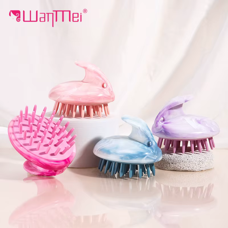 Brosse de massage du cuir chevelu en silicone à motif marbré