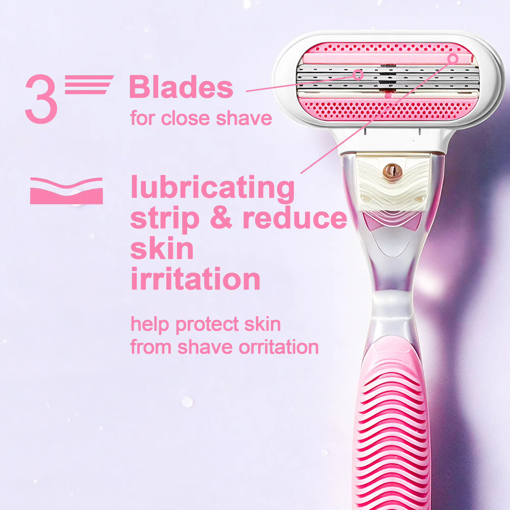Rasoir à 3 lames pour femmes avec bande lubrifiante à l’aloe vera, rasoir manuel pour les jambes, les aisselles et la zone du bikini, pour l’épilation du corps.