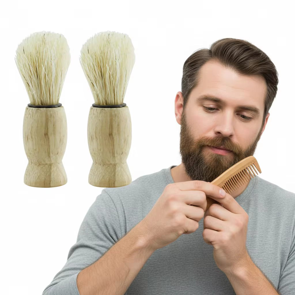 1/2 Pcs Pinceaux de Rasage et de Maquillage à Manche en Bois