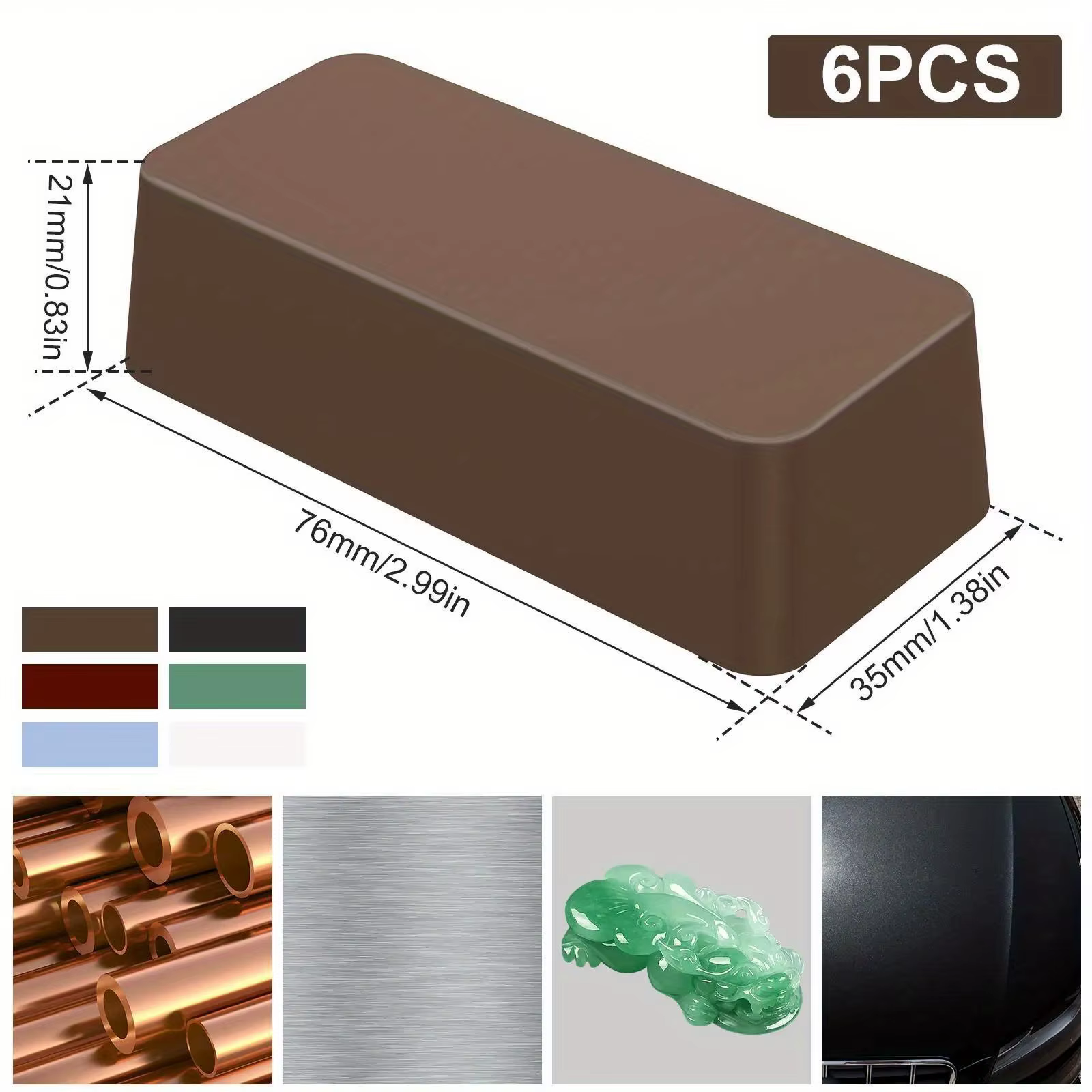 Kit de 6 pâtes à polir métalliques pour bijoux, argent, or, laiton – Grains grossiers à fins pour une finition ultra-brillante