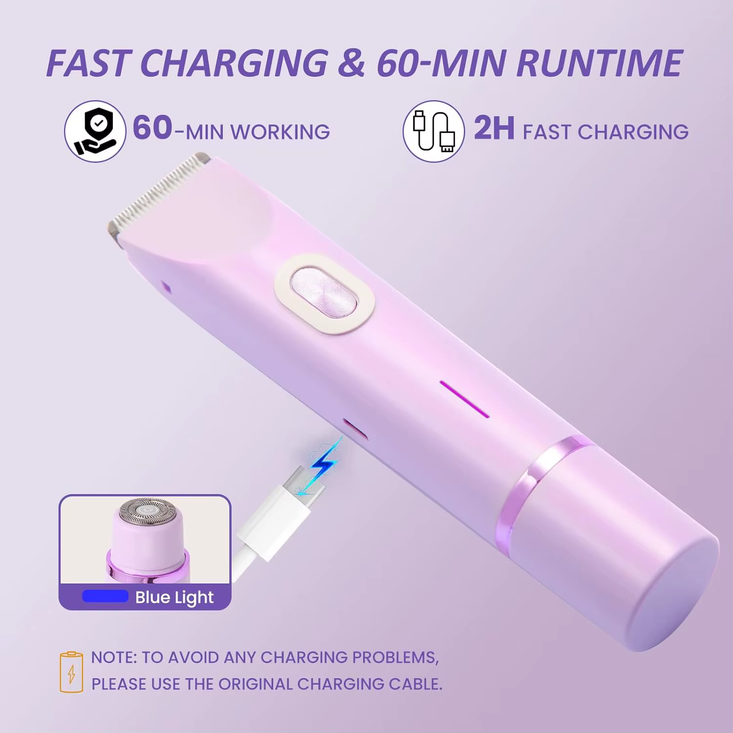 Rasoirs électriques pour femmes, rasoir électrique 2 en 1 pour les poils pubiens, tondeuse IPX7 étanche, utilisation humide et sèche, rasoir bikini pour le corps
