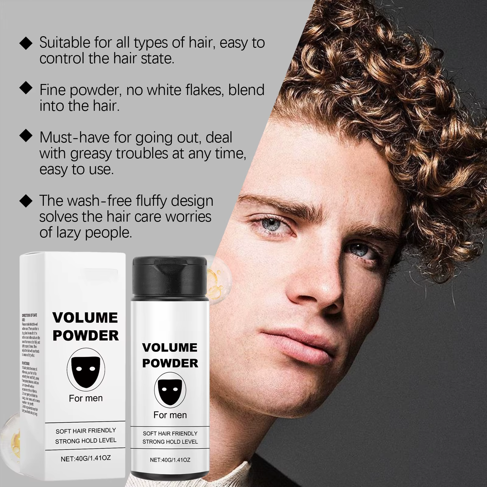 Poudre Volumisante Homme Fixation Forte Texturisante Contrôle Longue Durée de l'Huile Fini Mat Salon Coiffage Épaississant Volume et Douceur