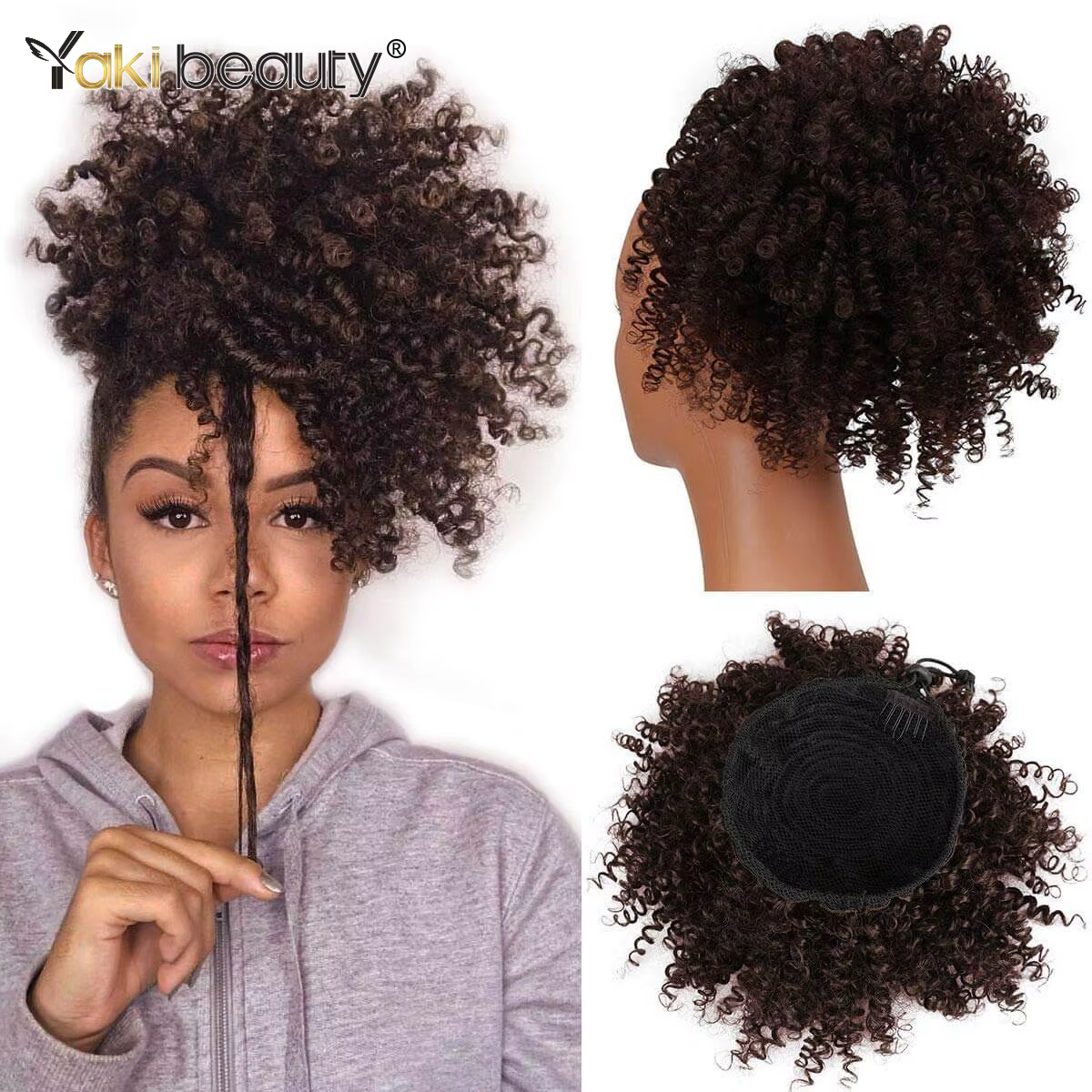 Chignon synthétique Afro bouffant bouclé 12 pouces court crépus bouclés cordon queue de cheval Extension de cheveux postiches pour les femmes