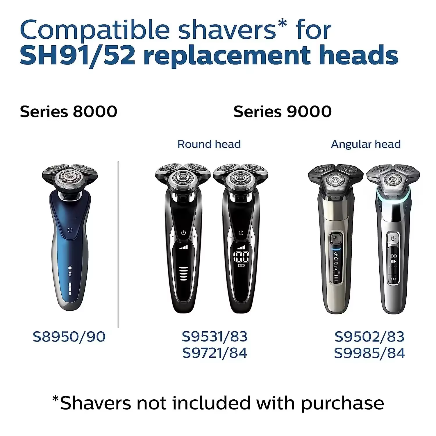 Tête de rasoir de rechange SH91 compatible avec Philips Norelco Série 9000 (S9xxx) et S9000 Prestige (SP98xx)