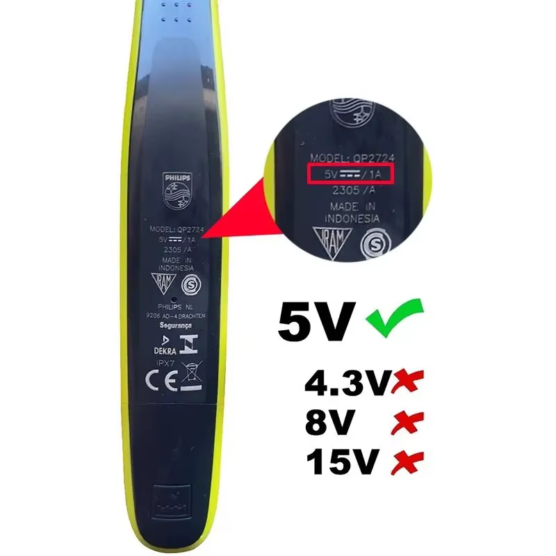 Chargeur USB 5V pour rasoir électrique Philips OneBlade MG7900 MG9520 / 50 QP1424 QP2724 QP2834/70 S5885 S7886 BRL176