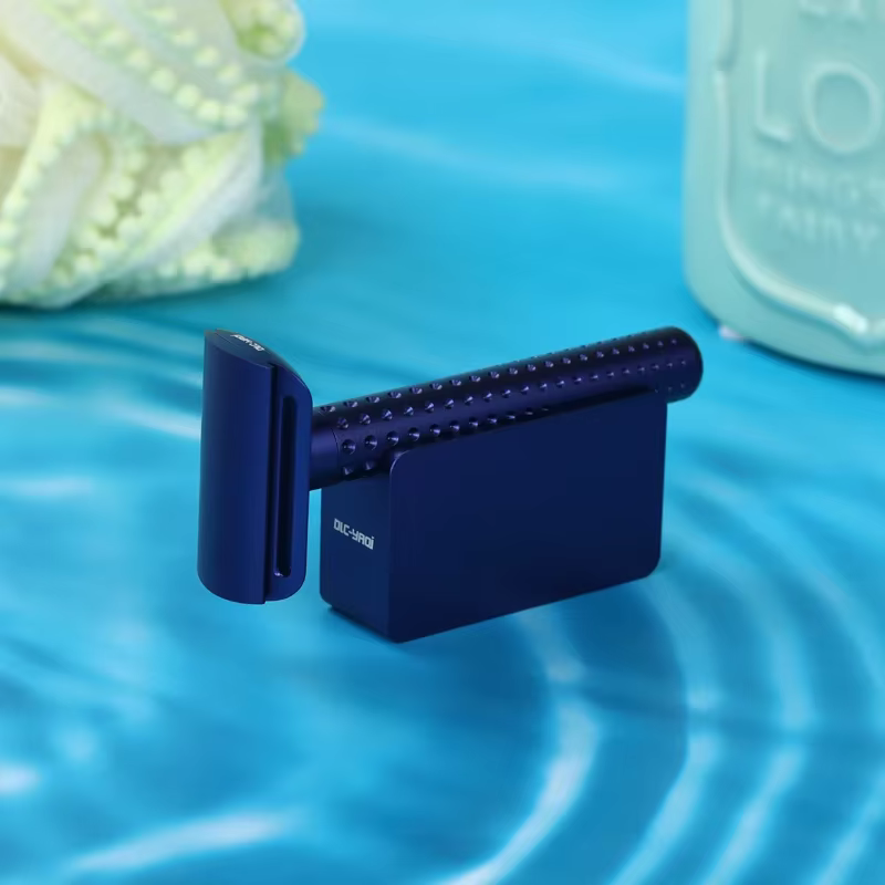 Yaqi Sputnik – rasoir et support de sécurité en aluminium pour hommes, couleur bleu foncé, avec écart de lame de 1.25mm, diamètre de la poignée de 13.5MM et longueur de 833.5mm