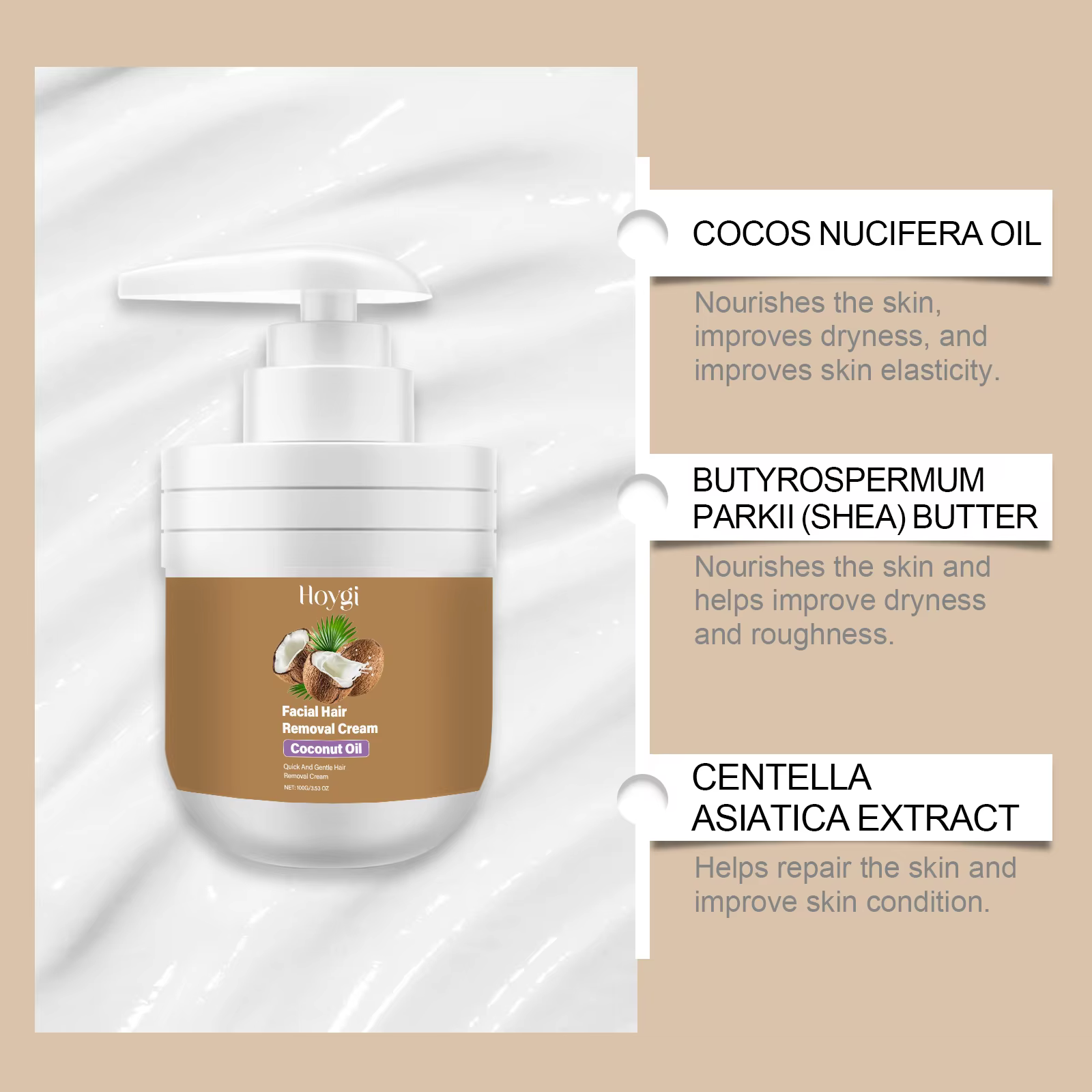 Crème d'épilation du visage à la noix de coco