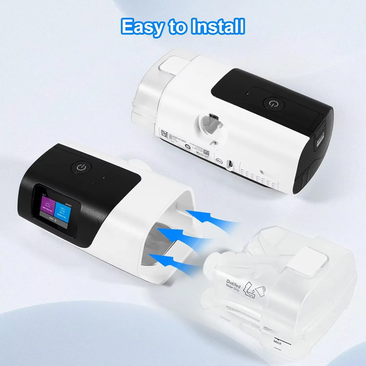 Adaptateur de chambre à eau pour ventilateurs ResMed AirSense 11 et AirCurve 11, un dispositif d'assistance respiratoire.