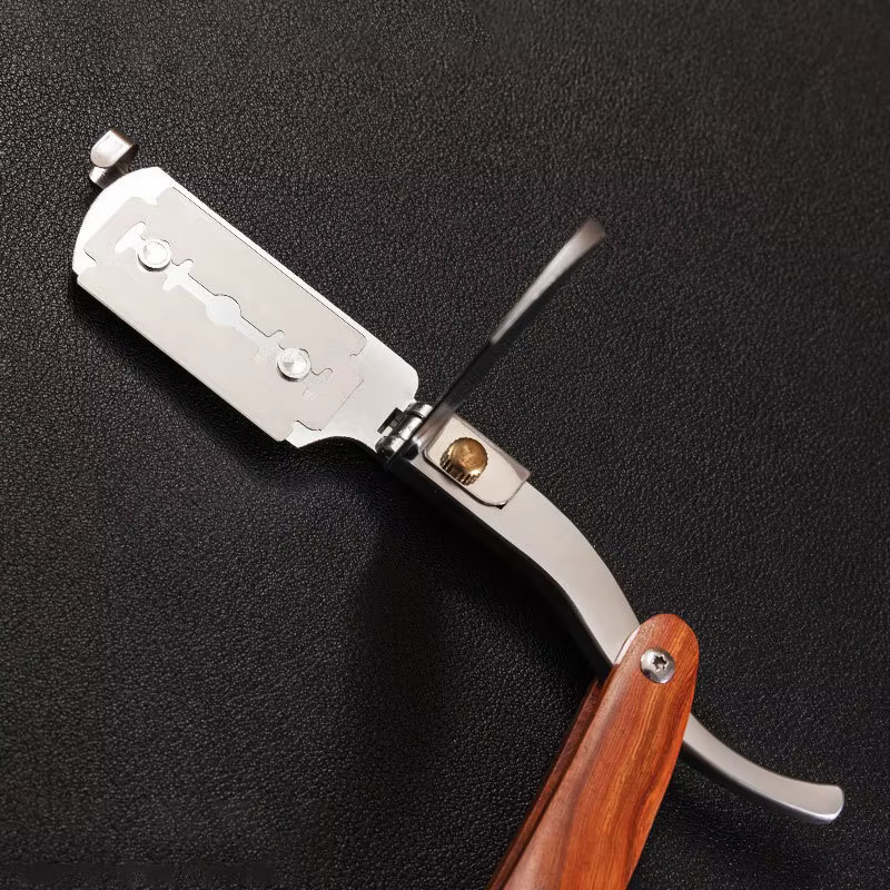 Nouveaux rasoirs droits pour hommes manche en bois naturel adapté aux lames à Double bord rasoir de barbier professionnel et fermé