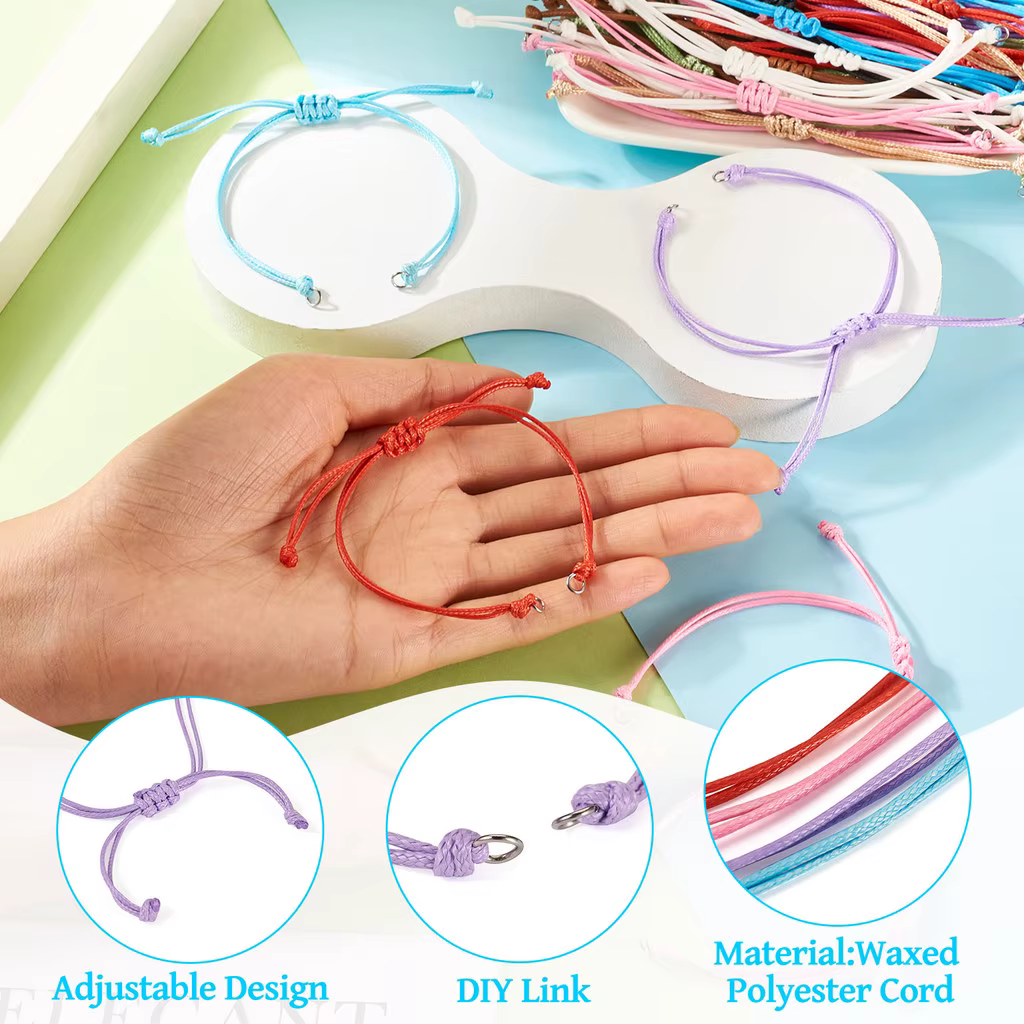 50 pièces de cordon en polyester ciré de 10 couleurs mélangées pour la fabrication de bracelets d'amitié DIY, fournitures de perlage, 5-1/2~11 pouces (14~28 cm)
