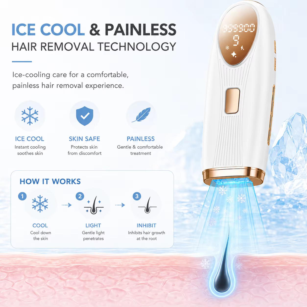 Appareil d'épilation au laser IPL avec refroidissement par glace