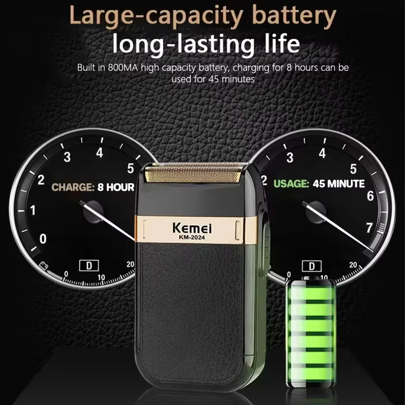 Rasoir électrique rechargeable USB Kemei KM-2024 avec tête de coupe supplémentaire