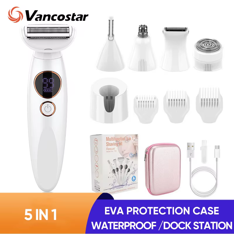 5in1 rasoir à cheveux Bikini tondeuse tête remplaçable sourcil épilation du visage étanche utilisation sèche et humide