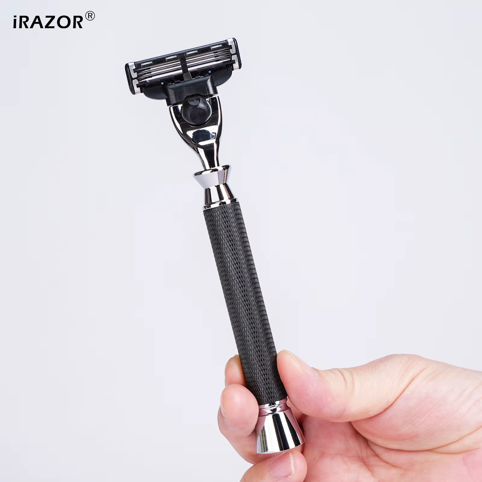 IRAZOR Rasoir manuel pour homme avec manche antidérapant texturé noir compatible avec la cartouche de lame Mach 3 pour un rasage fluide