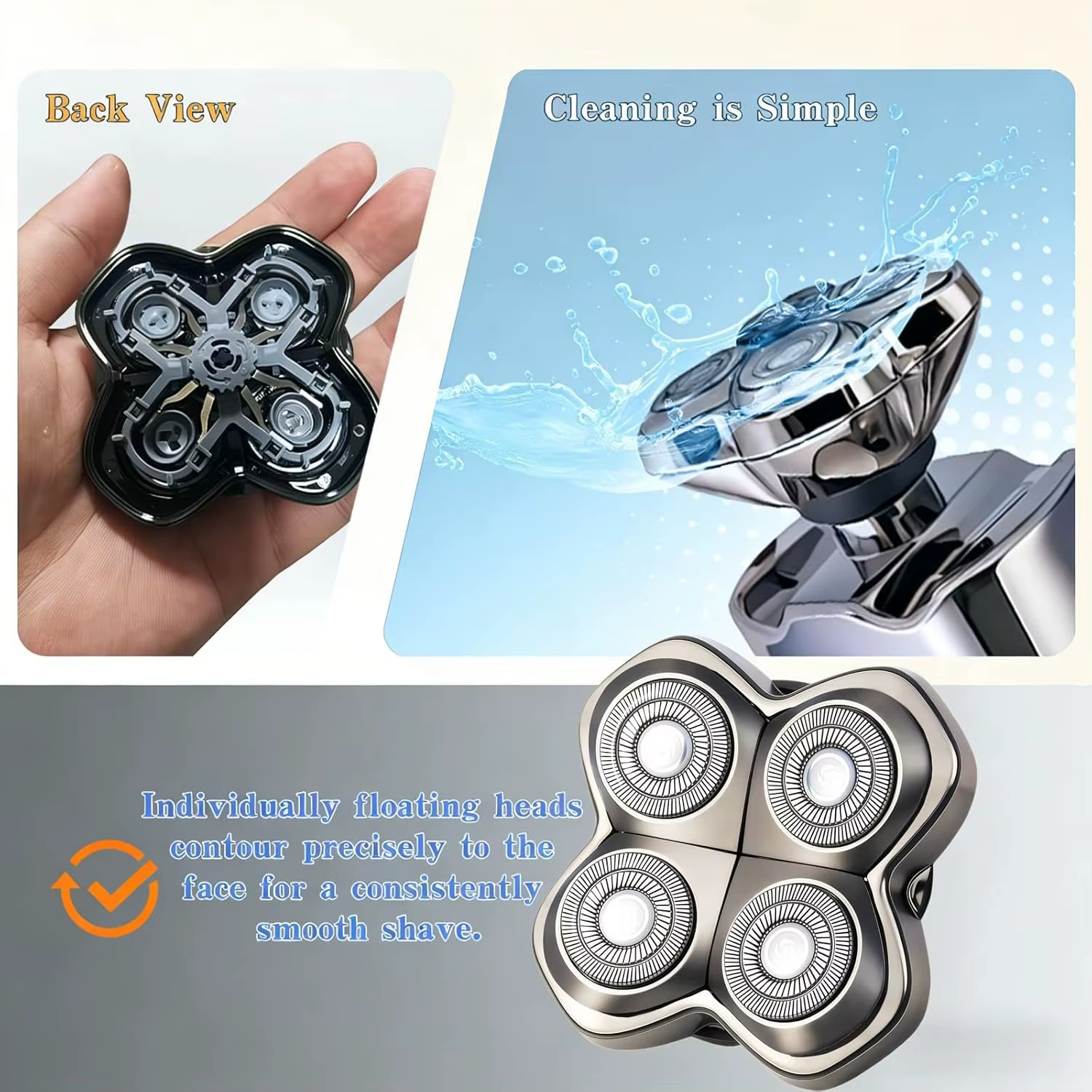 4 Têtes de rasoir flottantes de rechange pour rasoirs électriques Skull Pitbulls Gold Silver Platinum Butterfly Kiss PRO