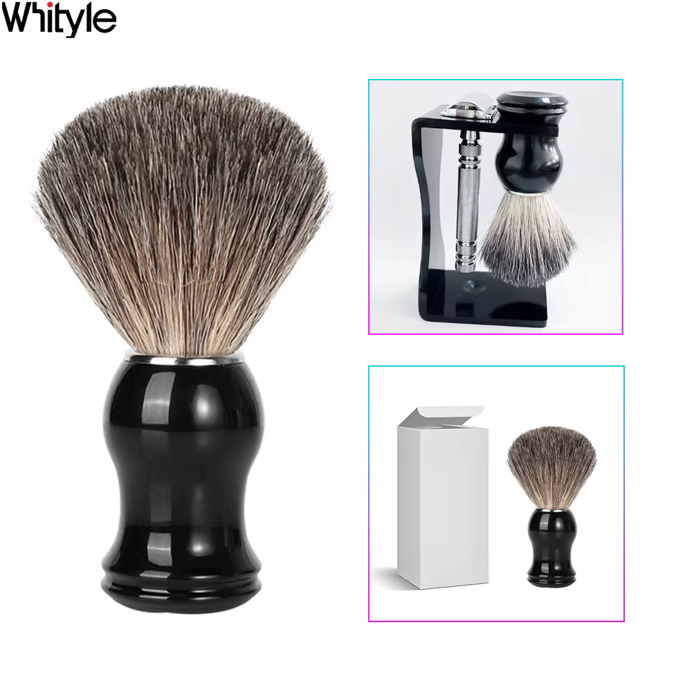 Whityle 02B brosse de rasage en poils de blaireau Super doux pour homme soins de la barbe toilettage pour hommes