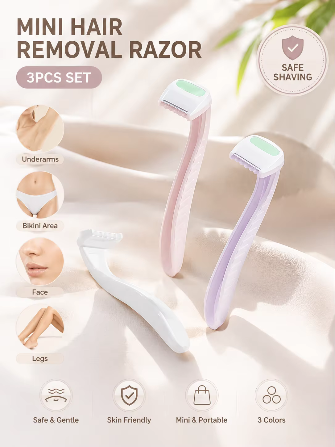 Mini Rasoir Portable Épilateur 3 Couleurs Sûr et Doux pour Zone Bikini