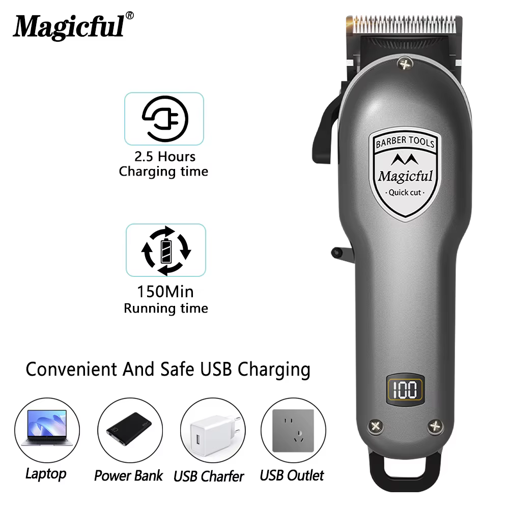 Magicful mode finition professionnelle tondeuse à cheveux pour hommes Rechargeable Li-ion batterie rasage réglable