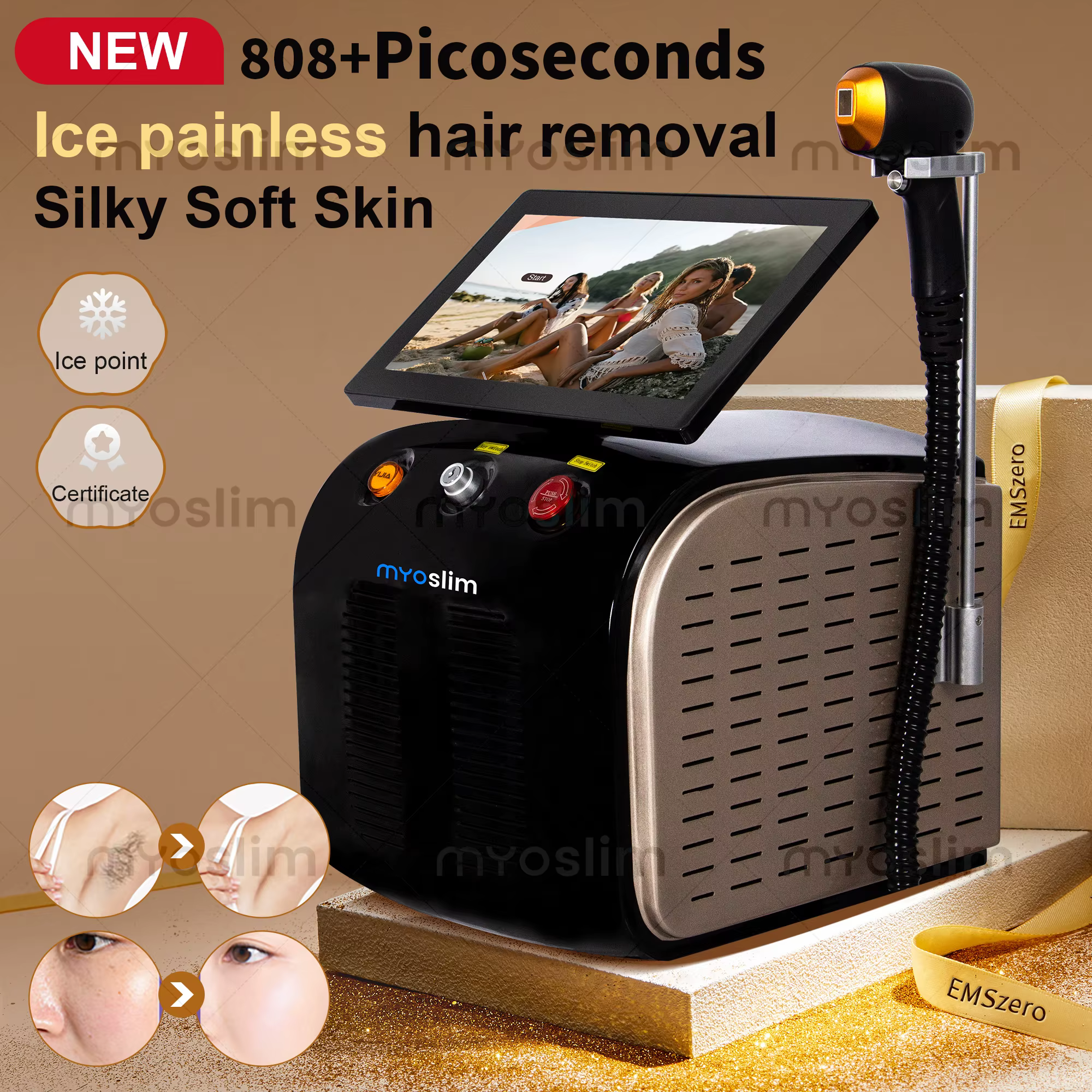 Nouvel appareil d'épilation au laser diode portable 755nm 808nm 1064nm 5000W Ice Platinum