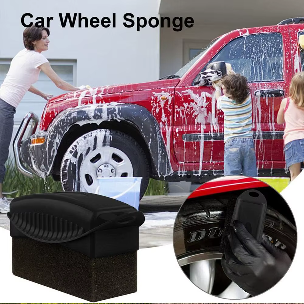 Lot de 2 éponges de lavage, polissage et nettoyage pour pneus de voiture, jantes et garnitures, pour lustrage et detailing