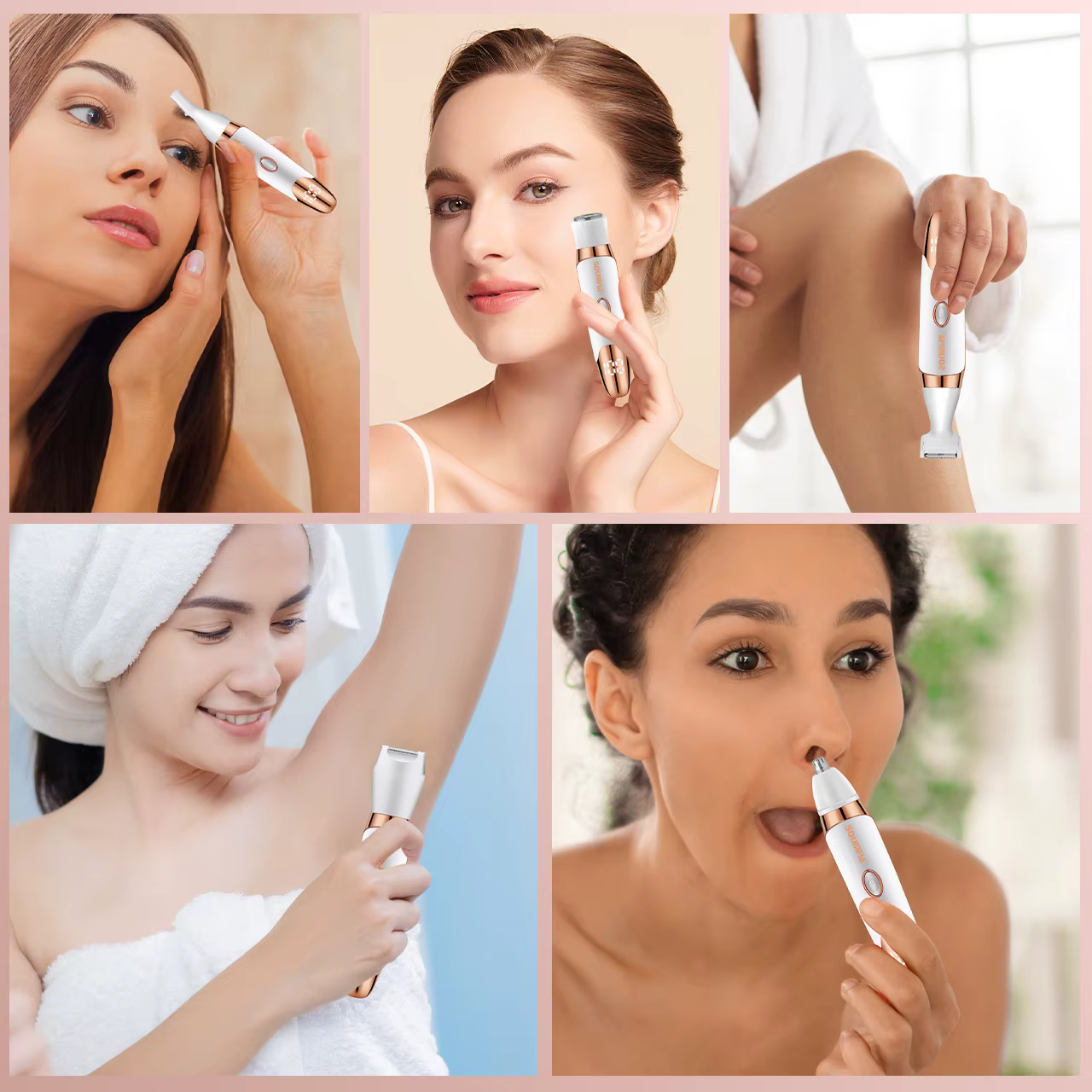 Solimpia 5 en 1 dispositif d'épilation électrique Rechargeable corps nez tondeuse sourcils Kit de toilettage pour femme