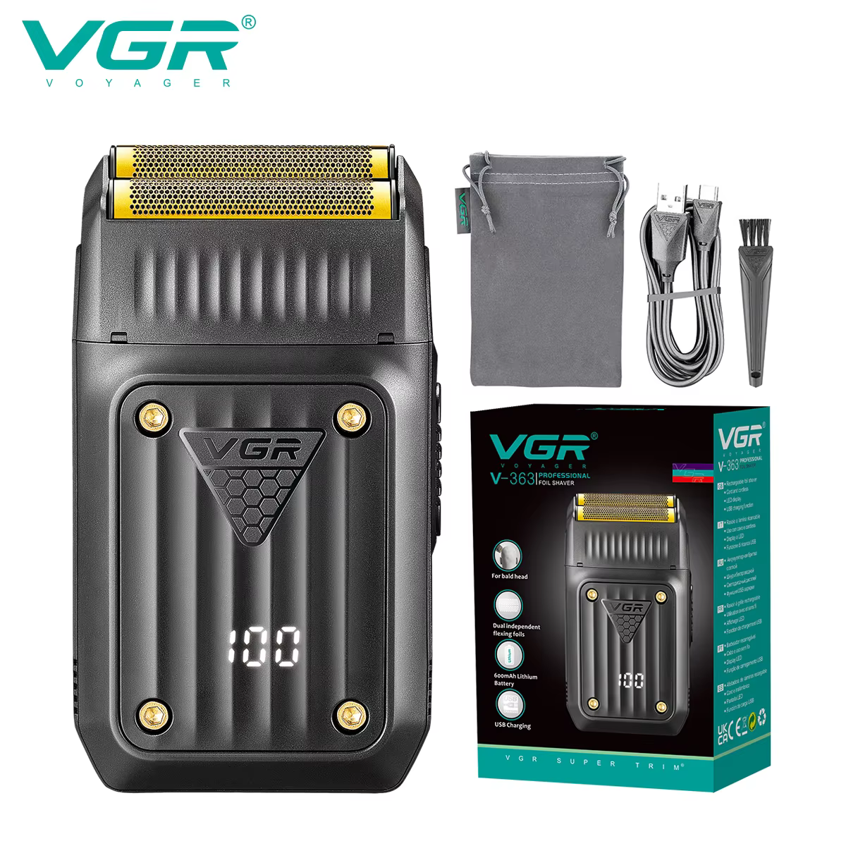 VGR tondeuse tondeuse à barbe pour hommes rasoir electrique homme Rasoir Professionnel Rasoir Électrique Rasoir Portable Machine à raser Rechargeable Rasoir à mouvement alternatif LED Rasoir pour homm