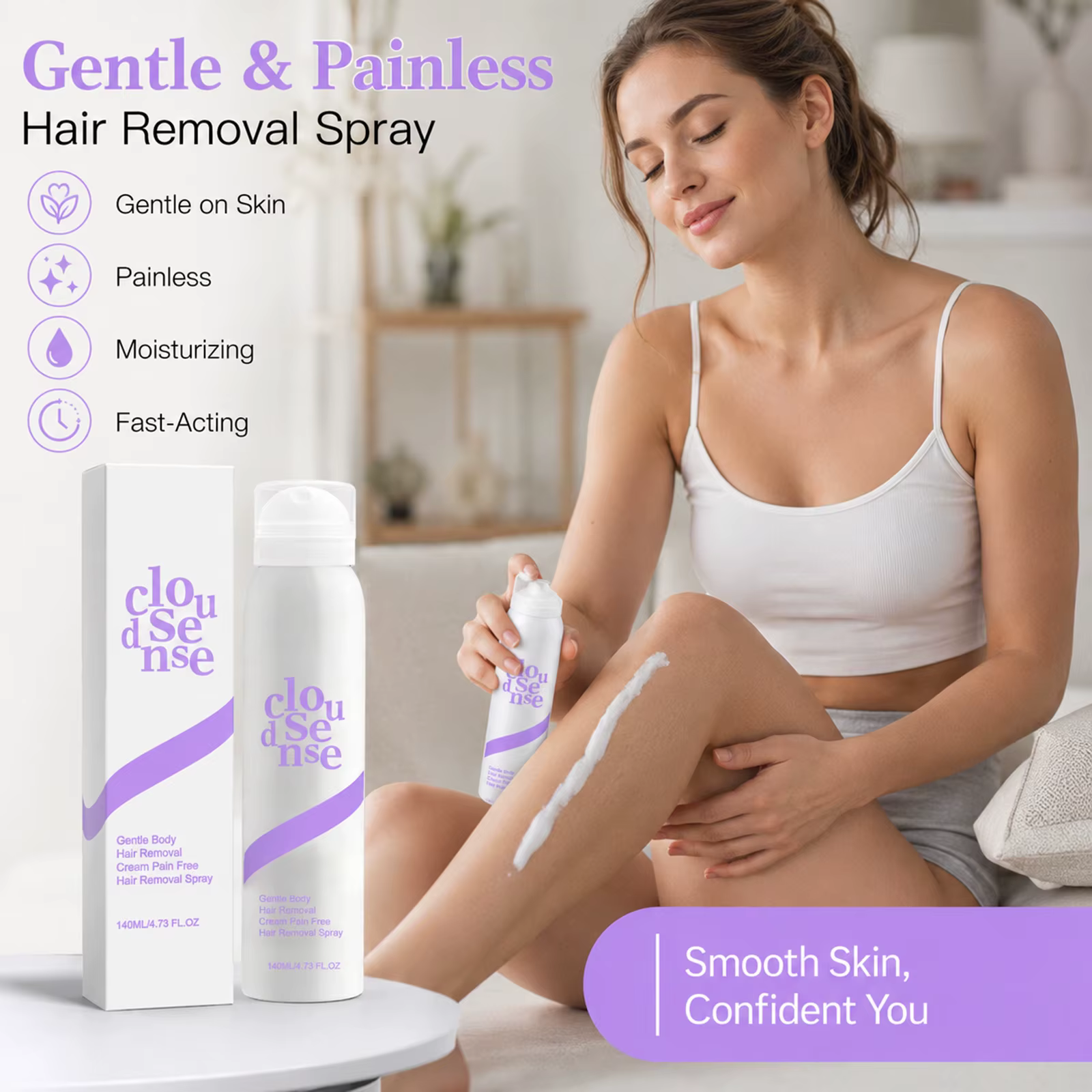 Mousse dépilatoire en spray douce et indolore pour aisselles, jambes et bras, pour une peau lisse sans points noirs, dépilatoire rafraîchissant