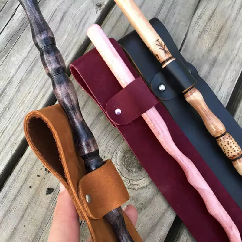 Baguette magique de sorcier de sorcière médiévale, support de bâton de moulage, étui de ceinture en cuir portable, Kit d'accessoires de Costume de magicien