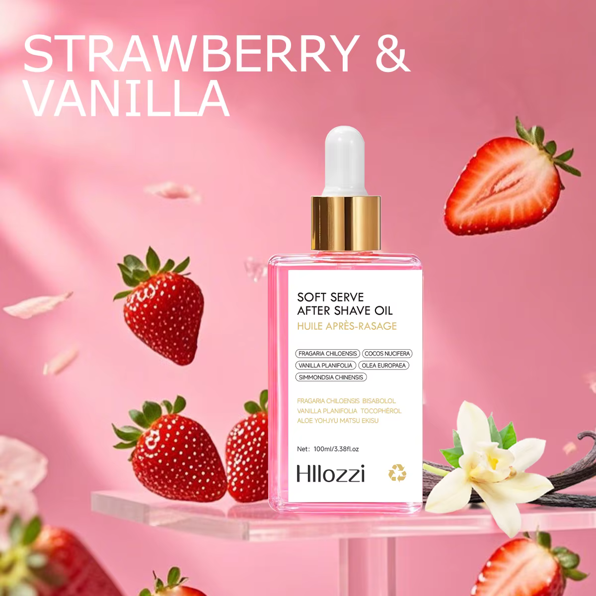 100 ml/3.38f.oz huile douce de fraise après-rasage hydratant en profondeur et nourrissant la peau sérum