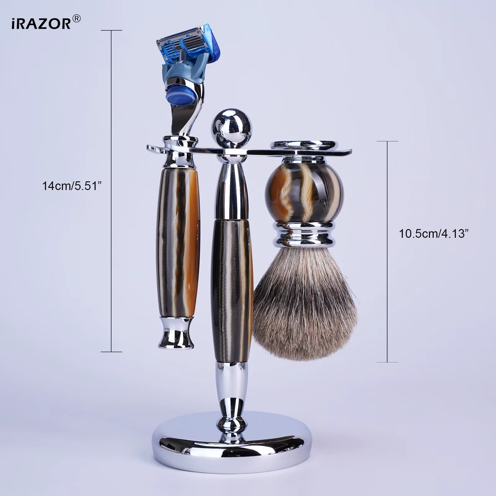 IRAZOR luxe 5 lames F5 Fusion rasoir Kit de rasage pour hommes avec poignée en résine argenté blaireau brosse à cheveux bol outil de toilettage cadeau